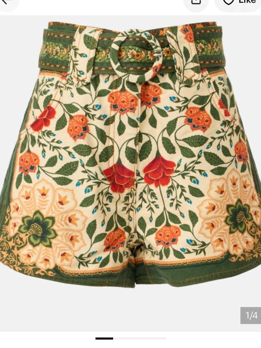 Farm Rio Sand Garden Tapestry Belted Shorts - Sand/Green Floral